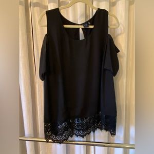 Black cold shoulder blouse lace detailing